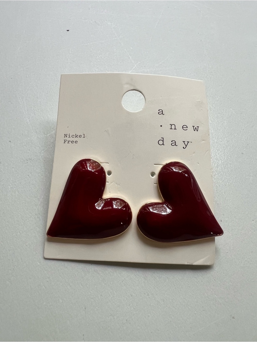a new day Burgundy Heart Stud Earrings
